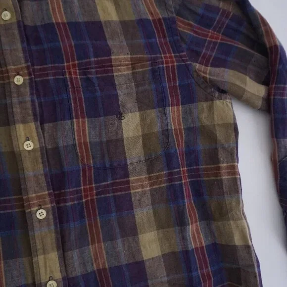 Lauren Ralph Lauren Purple Maroon Plaid Linen Blend Button Up Shirt M - Picture 7 of 12